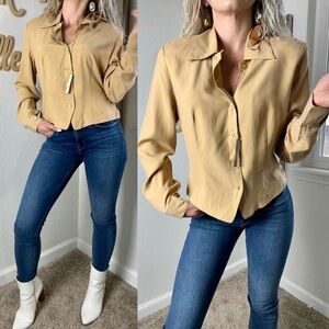 Vintage 70’s Westbound Annie Oakley Tan Button-Up Silk Blouse size medium